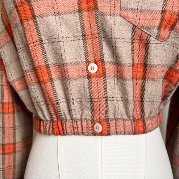 MAJE Cavellino Plaid Button-Up Crop Top - Orange and Brown Size 1 - Picture 8 of 10